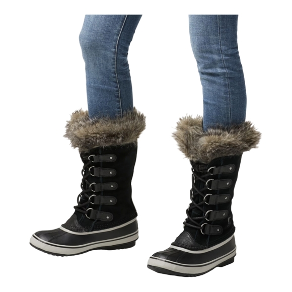 SOREL Women's Joan of Arctic -Black Fur Cuff Waterproof Suede Snow Boots Size 7 - Picture 3 of 8